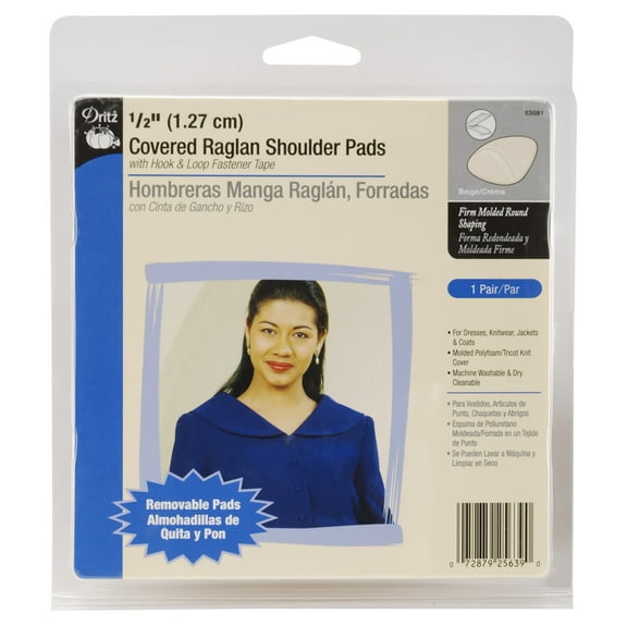 1/2" Covered Raglan W/Hook & Loop Tape Shoulder Pads, Beige, 2/Pkg