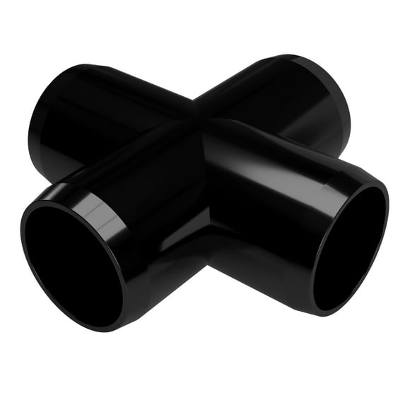 1/2" Cross PVC Fitting, Furniture Grade, Black, 10-Pack, F012CRX-BK-10