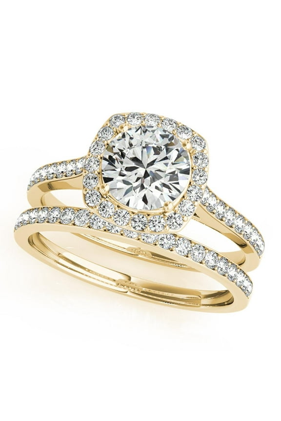 1/2 Ct. Halo Engagement & Wedding Band Set In 14k Solid Rose Gold (1/2ct, I-J Color, I2-I3 Clarity)