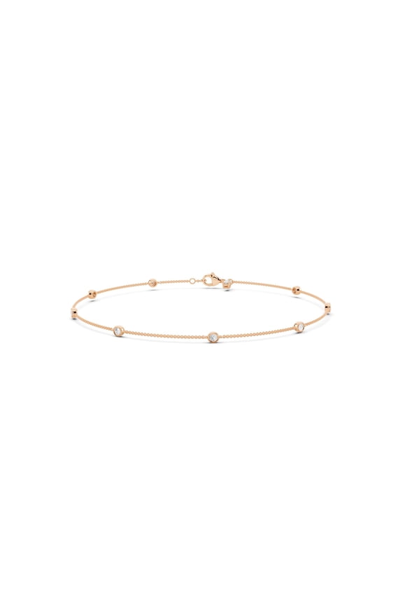 1/2 Ct Moissanite Station Bracelet for Women 14K Rose Gold Plated Silver Classic Bracelet Jewelry Gift for Her Size 8.5