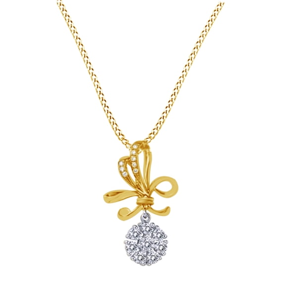 AFFY 1/2 Ct Natural Diamond Cluster Pendant Necklace In 14K Solid Yellow Gold