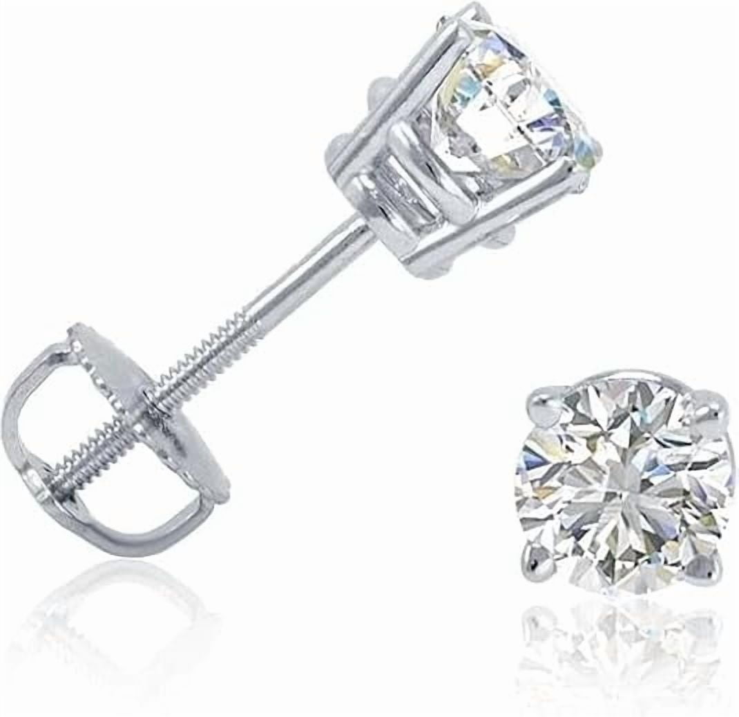 1/2 Ct Natural Diamond Stud Earrings | 925 Sterling Silver| Round Cut Solitaire | Basket Screw Back | Women’s Jewelry