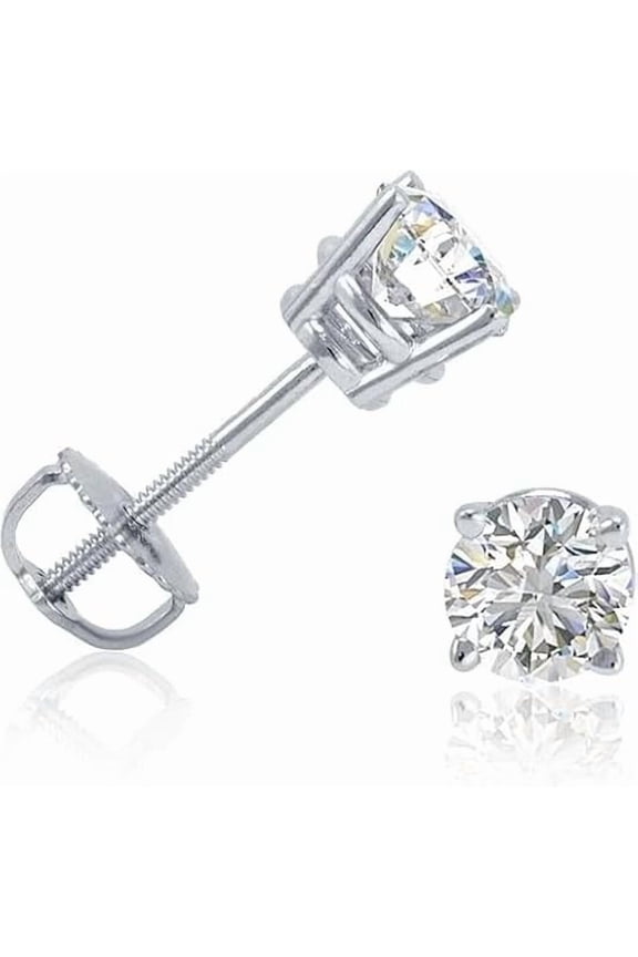 1/2 Ct Natural Diamond Stud Earrings | 925 Sterling Silver| Round Cut Solitaire | Basket Screw Back | Womens Jewelry