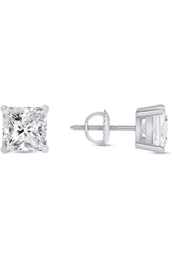 1/2 Ct Princess Cut Diamond Stud Earrings 925 Sterling Silver Screw Back Basket For Women's Wear Gifting Jewellery