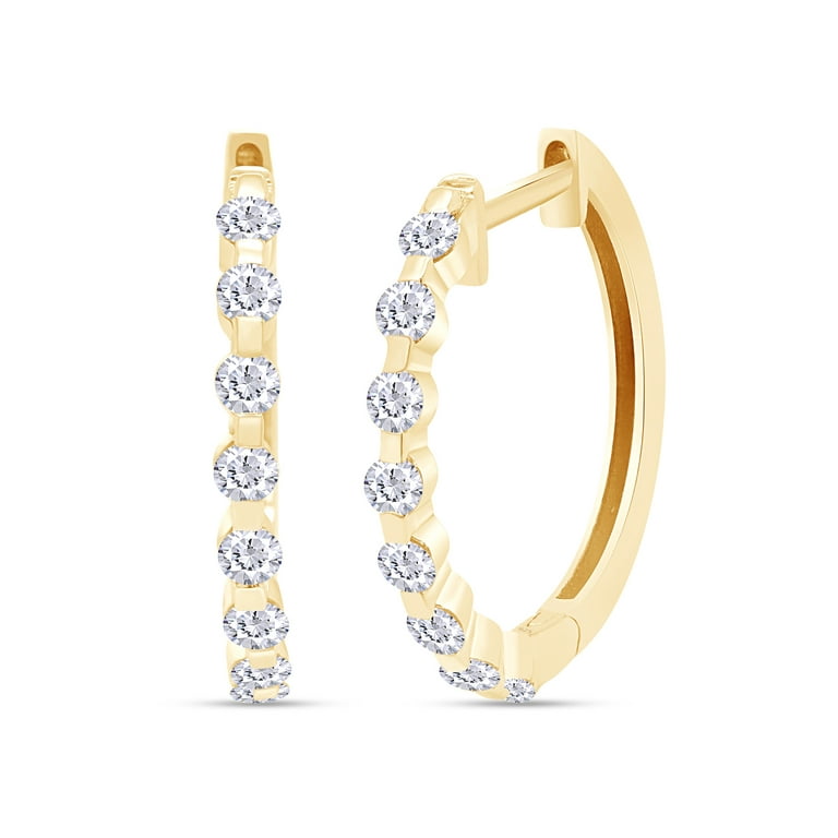 LADIES HOOPS EARRINGS 0.50CT ROUND DIAMOND 14K YELLOW GOLD LADIES HOOPS EARRINGS 0.50CT ROUND DIAMOND 14K YELLOW GOLD