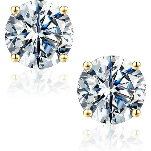 1/2 Ct Sterling Silver Stud Earrings Simulated Diamond Earrings 14k Yellow Gold Finish Unisex Earrings