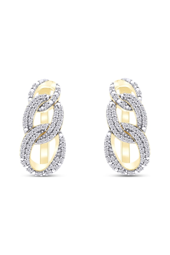 1/2 Cttw Natural Diamond Interlocking Link Hoop Earrings In 14K Yellow Gold Over Sterling Silver (0.5 Cttw, J-K Color, I2-I3 Clarity)