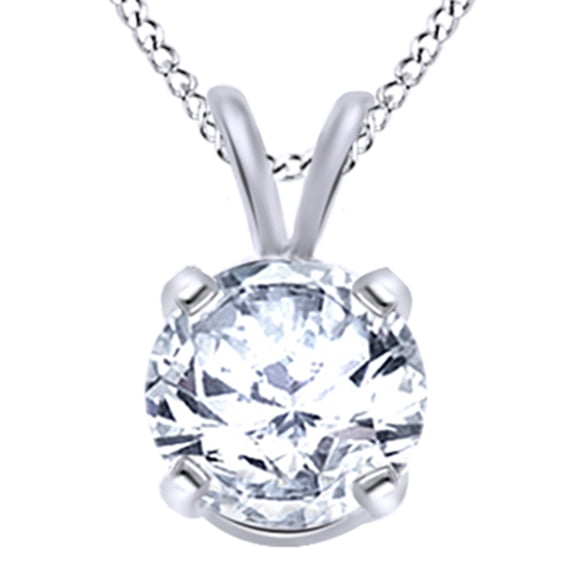 AFFY 1/2 Cttw Round Cut White Natural Diamond Solitaire Pendant Necklace In 10K Solid White Gold