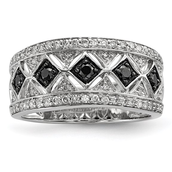 1/2 Ctw Black & White Diamond 9mm Tapered Ring in Sterling Silver Sz 8