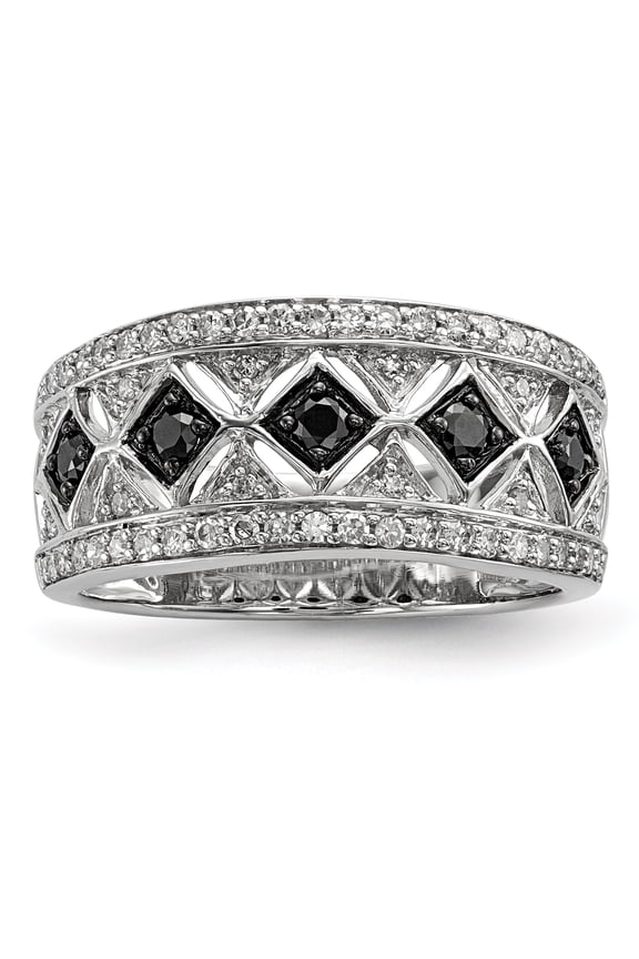 1/2 Ctw Black & White Diamond 9mm Tapered Ring in Sterling Silver Sz 8