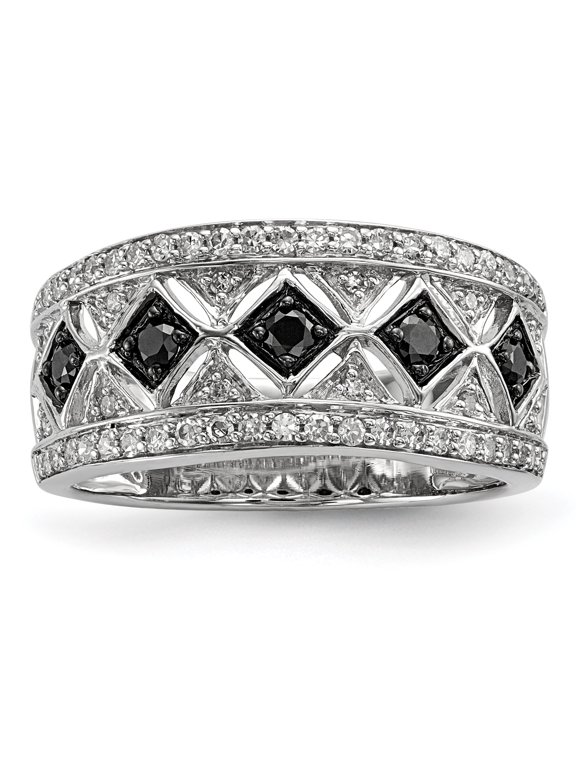 1/2 Ctw Black & White Diamond 9mm Tapered Ring in Sterling Silver Sz 8