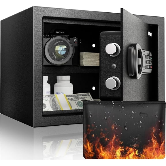 1.2 Cu.Ft Modern Fireproof Safe - Digital Safe with Fireproof Bag, Keypad & Key, Protects Documents, & Valuables, 9.84"D x 13.78"W x 9.84"H