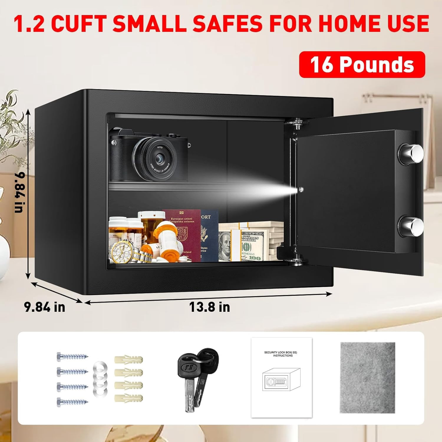1.2 Cub Small Fireproof Safe for Home, Personal Fire Safe Box with ...