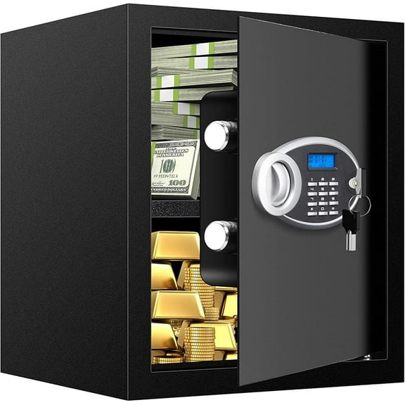 1.2 Cuft Safe Box Fireproof Waterproof for Home, Fire proof Safes with Digital Keypad, Spare Keys and Removable Shelf, Security Fire Safe for Money Firearms Medicine Valuables