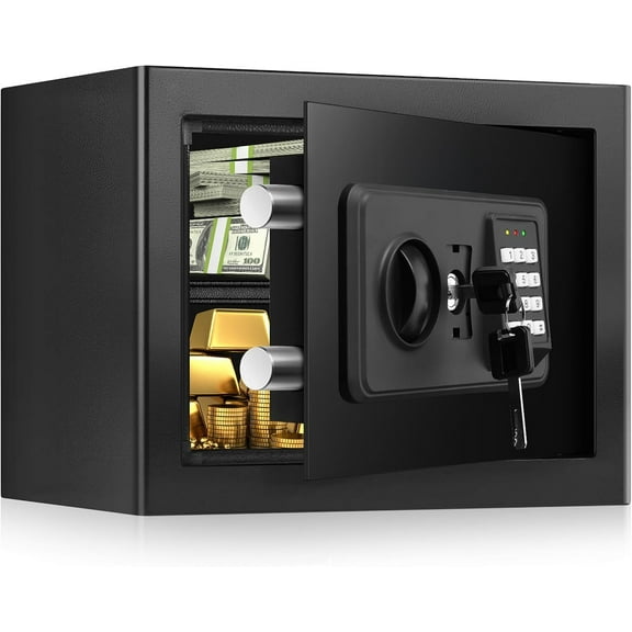 1.2 Cuft Small Safe Fire and , Anti- Fireproof Safe Box with Digital Keypad, Spare and Removable Shelf, Personal Safes for Valuables