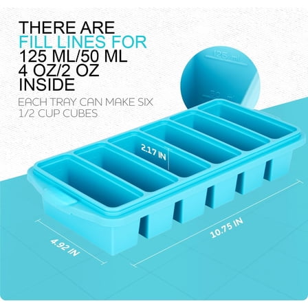 1/2 Cup Silicone Freezer Tray with Lid, 2-Pack Meal Prep Freezer Molds, Makes 12 Perfect Half-Cup Portions, Oven & Dishwasher Safe Silicone Storage Trays for Sauces and Baby Food
