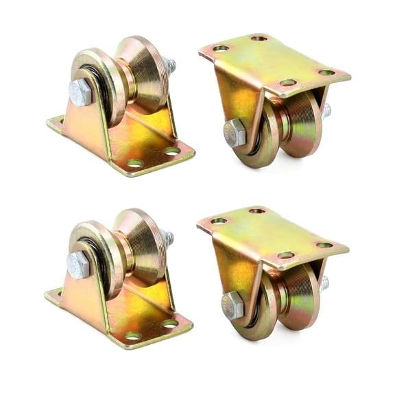 1.2" Dia Steel Groove Rigid Caster Wheel, 4 Pack V Groove Wheel Sliding Gate Rollers, V-Shaped Bracket Roller, Load 440 lbs
