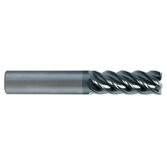 SGS 32686 55CR V-Carb High Performance 5 Flute End Mill, Aluminum Titanium Nitride Coating, 1/2" Cutting Diameter, 2" Cutting Length, 1/2" Shank Diameter, 4" Length, 0.060" Corner Radius