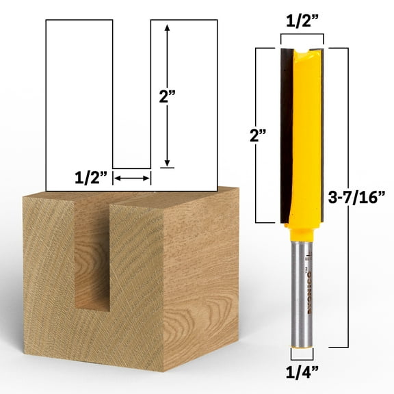 1/2" Diameter X 2" Height Straight Router Bit - 1/4" Shank - Yonico 14043q