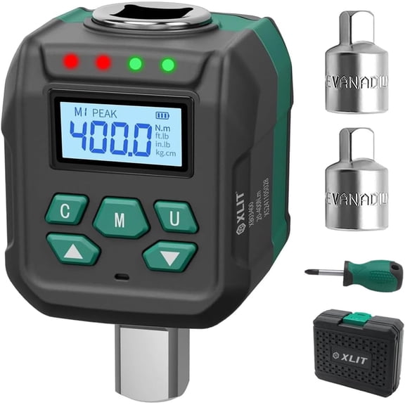 1/2" Digital Torque Wrench Adapter 8.8-295 ft-lb (12-400 Nm) | 2% Accuracy, with 1/4"&3/8" Adapters, Buzzer & LED Alerts, Working with Ratchet Wrench, Breaker Bar