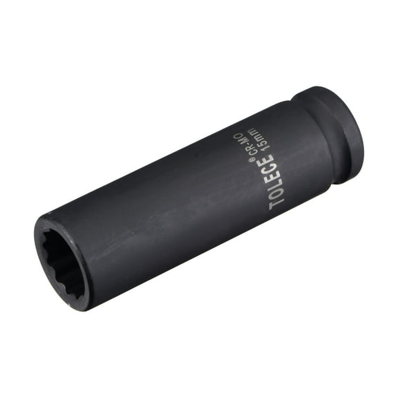 1/2" Drive 15mm 12-Point Deep Impact Socket, CR-MO Steel 78mm Length, Metric Sizes