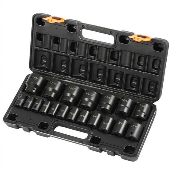 1/2" Drive 19-Piece Impact Socket Set, Standard SAE 3/8"-1-1/2", 6-Point Hex Sockets with Storage Case