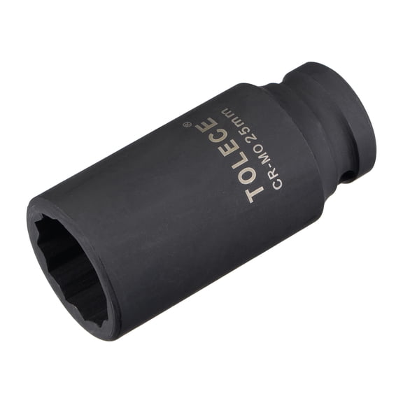 1/2" Drive 25mm 12-Point Deep Impact Socket, CR-MO Steel 78mm Length, Metric Sizes