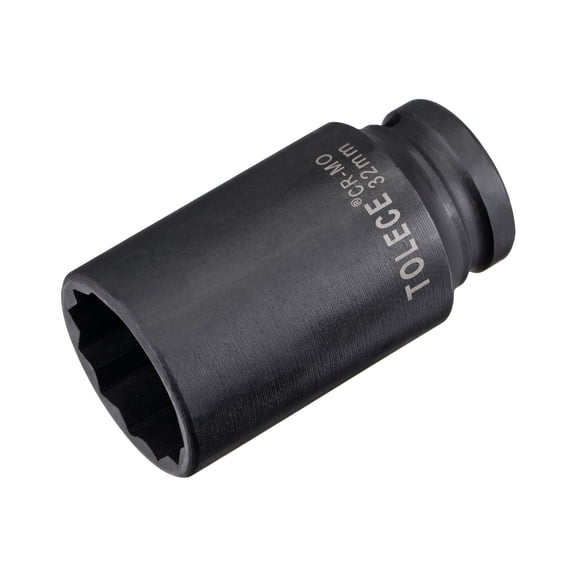 1/2" Drive 32mm 12-Point Deep Impact Socket, CR-MO Steel 78mm Length, Metric Sizes