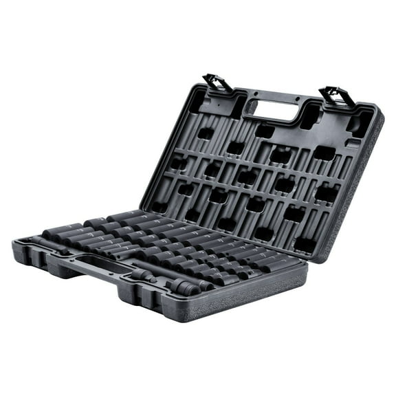 1/2" Drive 34-Piece Deep Impact Socket Set, Metric (8-36mm) 6-Point Cr-MO Steel for Auto & Truck Repair, Heavy-Duty Case Included