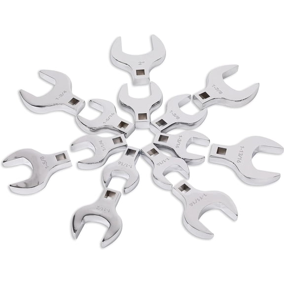 1/2 Drive Crowfoot Wrench Set, 14 Piece Jumbo Crowfoot Flare Nut Wrench Tool Set, SAE Sizes from 1-1/16" to 2" with Storage Tray, With Fully Polished Chrome Finished