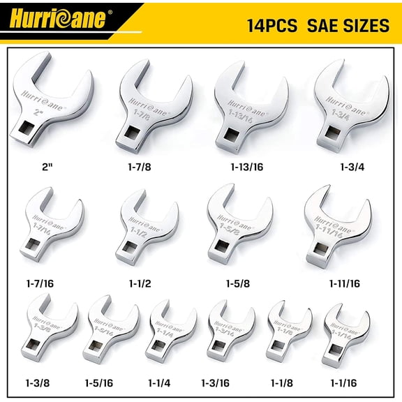1/2 Drive Crowfoot Wrench Set, 14 Piece Jumbo Crowfoot Flare Nut Wrench Tool Set, SAE Sizes from 1-1/16" to 2" with Storage Tray