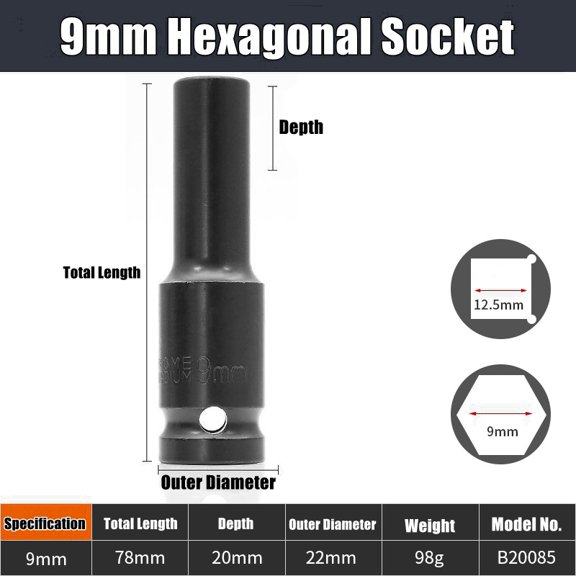 1/2" Drive Deep Impact Socket Drive Metric Wrench Socket Deep Impact Socket Pneumatic Wrench Head Tire Removal Tools