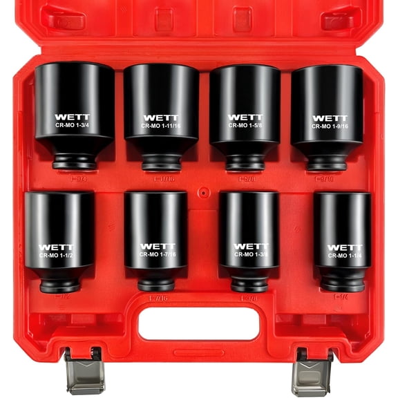 1/2" Drive Deep Large Impact Socket Set, 8-Piece Spindle Axle Nut Large Sockets Set, Standard SAE 6 Point Wheel Wrench Sockets, CR-MO Steel, (1-1/4-Inch-1-3/4-Inch)