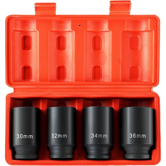 1/2" Drive Deep Socket Set 4 count Heavy Duty Drive Deep Spindle Axle Nut Socket Set 12 Point, Metric 30mm, 32mm, 34mm, 36mm
