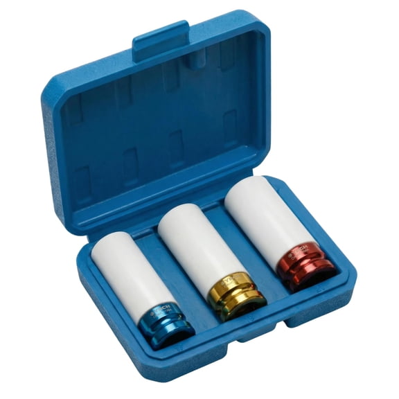 1/2" Drive Impact Socket Set 3-Piece (17mm 19mm 21mm), Deep Thin Wall Lug Nut Sockets, Premium Cr-Mo Steel Construction with Non-Marring Protective Sleeves for Safe Car Wheel Maintenance