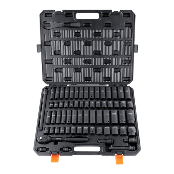 1/2" Drive Impact Socket Set 65-Piece, SAE 3/8" 1-1/4" & Metric 10 24mm, 6-Point Cr-V Alloy Steel Impact Sockets with High Torque Design, Laser-Etched Sizes & Heavy-Duty Storage Case