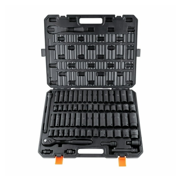 1/2 Drive Impact Socket Set, 65 Piece - SAE & Metric, 3/8-1-1/4", Cr-V Steel Automotive Repair Tool Set with Storage Case