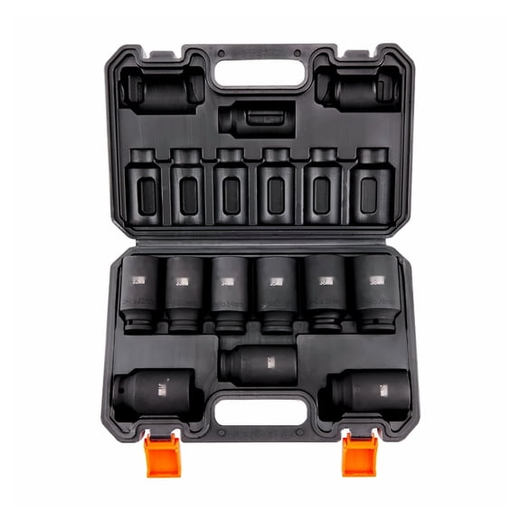 1/2" Drive Impact Socket Set, 9 Piece Metric 29-38mm, Cr-Mo Steel, Deep Socket for Auto Repair, Laser Etched, Portable Case