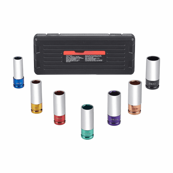 1/2" Drive Lug Nut Socket Set - 7pc Metric Impact Socket Set (17-27mm) - CR-MO Steel Wheel Socket Set with Storage Case - Auto Repair Tools