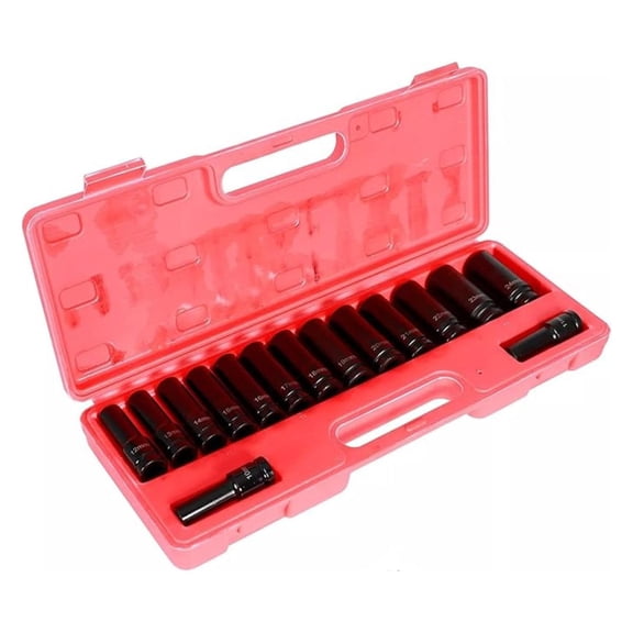 1/2 Drive Metric Impact Socket Set 15 Piece - 10-24mm, 6 Point Deep Socket, Vanadium Steel with Storage Case