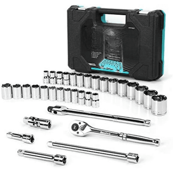 1/2" Drive Socket Set, 33-piece, Including Metric/SAE Sockets, 1/2-Inch Ratchet, Breaker Bar and Socket Adapters$$