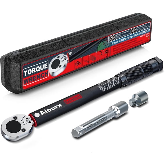 1/2" Drive Torque Wrench, 8-168 Ft.-Lb. Click Torque Wrench, 72 Tooth Dual-Direction Adjustable, Dual Scale, 3% Accuracy, for Bicycle, Motorcycle, Automotive Repair and Maintenance
