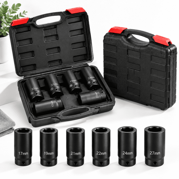 1/2" Drive Weighted Crank Bolt Socket Set, 6 Metric Sizes, Harmonic Balancer Engine Repair Tool