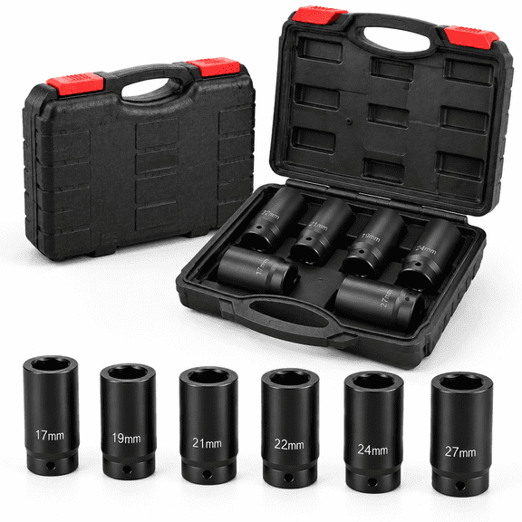 1/2" Drive Weighted Crank Bolt Socket Set, 6 Metric Sizes for Engine Harmonic Balancer Repair