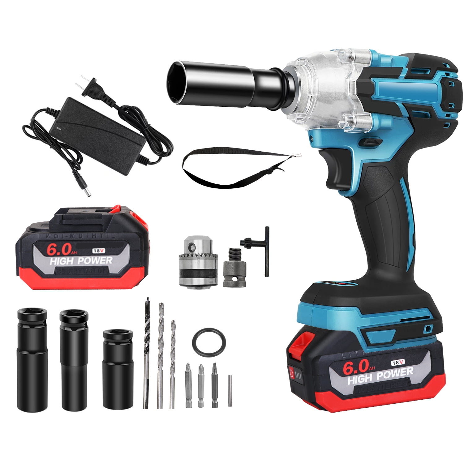 1/2" Electric Cordless Impact Wrench TeqHome Brushless Impact Wrench with Max 3450RPM 2Pcs 6.0Ah Battery 3 Sockets Storage Case for Car Truck Repairing