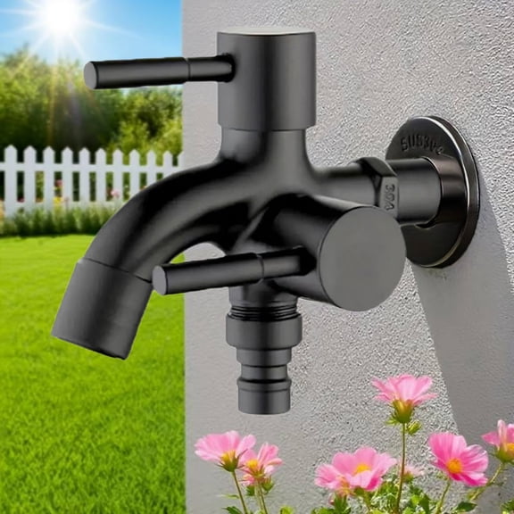 1 in 2 Out Faucet, Dual Control Water Tap with Separate Switches, Heavy-Duty Outdoor Garden Faucet for Balcony, Patio, Laundry Room, Utility Sink, DIY 1/2 Inch Connection Compact Design