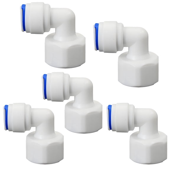 1/2" Female Thread Elbow to 3/8" OD PE Hose Push-In Quick Connect Fitting, Plastic Elbow Connector for RO Water Filter and Beverage Dispenser System, 5 PCS