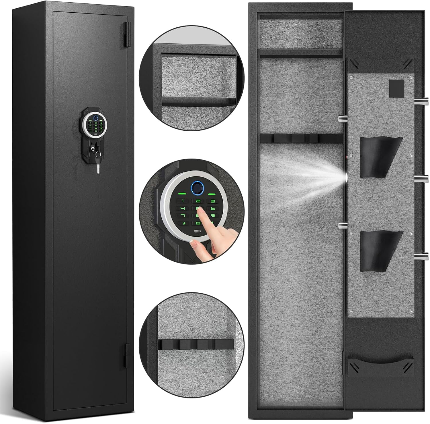 1-2 Fingerprint Gun Safes for Home - Quick Access Long Gun Safe with Dual Alarm & Mute Mode