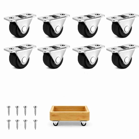 1/2" Fixed Rubber Caster Wheels, 8Pcs Rigid Non-Swivel Casters, Quiet Small Replacement Wheels for Wooden Crate, DIY Storage Cart & Furniture