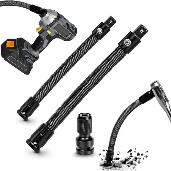 1/2 Flexible Shaft Extension Extender Torque Socket, 1/2 Inch Drive Flex Rod Extension Bar with Adapter for Ratchet Wrench & Impact Driver, Automotive Repair Tool for Tight Spaces Access (Set C)